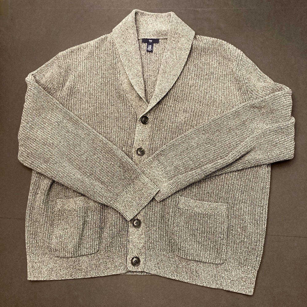 Gap Gray Marled 100% Cotton Shaker Sweater Shawl Collar Men's XXL Cardigan